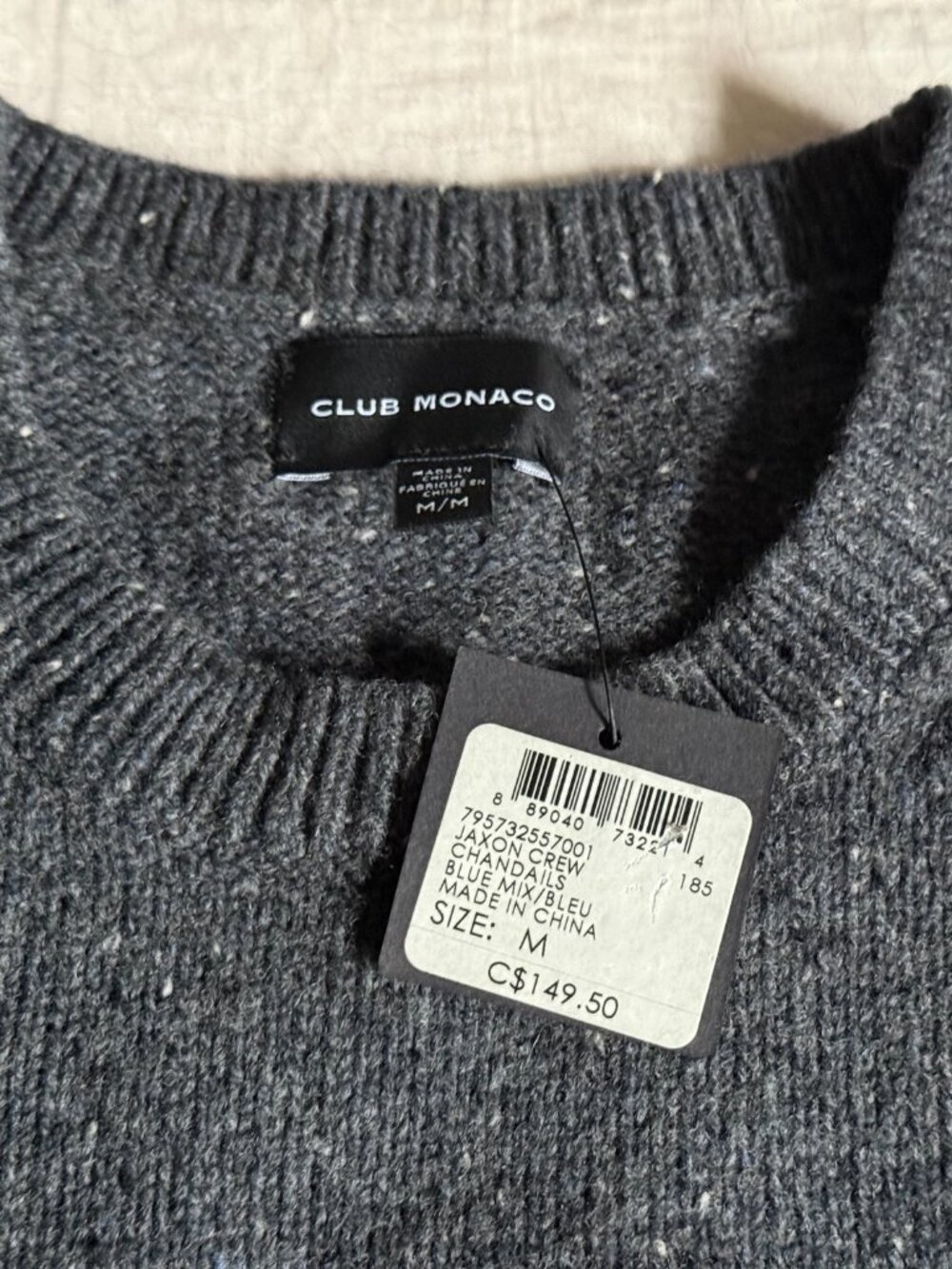 Club Monaco Wool crewneck sweater Medium navy donegal $140